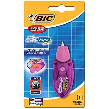 Corretivo em fita, BIC Micro Tape Twist, 8m, Blister com 1 unidade ,Cores Sortidas, Tampa Protetora. Bic - 2