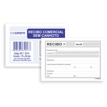 20 Blocos Recibo Comercial Sem Canhoto 50 Folhas Sidgraph. Siograph - 1