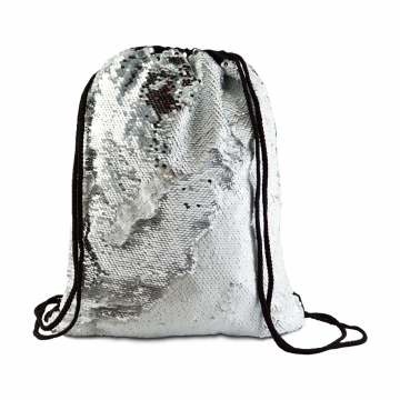 Mochila Saco de Lantejoulas Mágica 35x38cm. Prata e Branca p/sublimação. Socd - 2