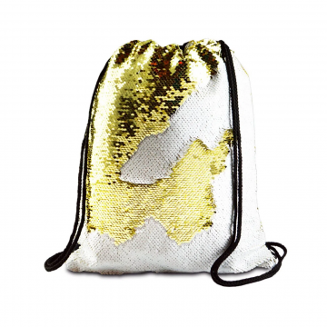 Mochila Saco de Lantejoulas Mágica 35x38cm. Dourada e Branca p/sublimação. Socd - 2