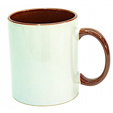 Caneca com alça e Interior marrom para sublimação. Importado - 1