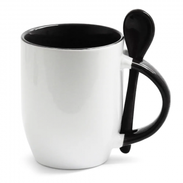 Caneca de Cerâmica com Colher para Sublimação - Preta. Importado - 1
