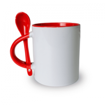Caneca de Cerâmica com Colher para Sublimação - Vermelha. Importado - 1