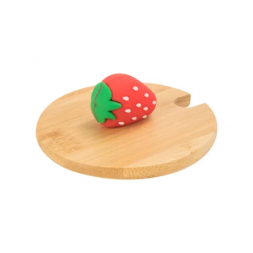 Tampa de Bambu Com Puxador Morango Vermelho Para Caneca Nacional - 1