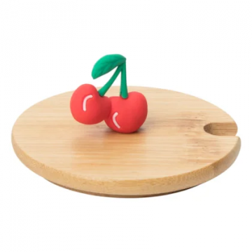 Tampa de Bambu Com Puxador cereja Para Caneca Nacional - 1