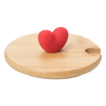 Tampa de Bambu Com Puxador coração vermelho Para Caneca Nacional - 2