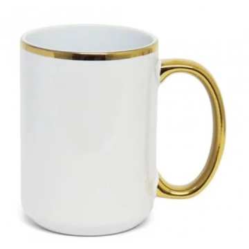 Canecão para Sublimação de Cerâmica Branca com Alça e Colarinho Cromada dourado. Importado - 1