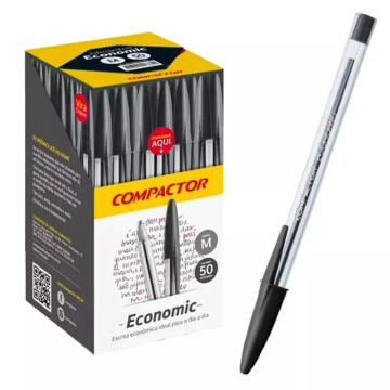 Caneta Compactor Economic Preta - Cx C/ 50 Ponta M Cor da tinta Preto COMPACT - 1
