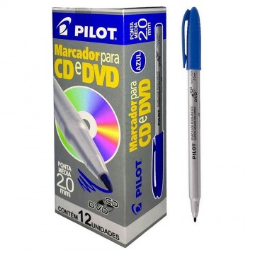 Marcador Permanente Azul 2.0mm Para CD / Plástico / Metal / Vidro Caixa Com 12 Unidades. PILOT - 1
