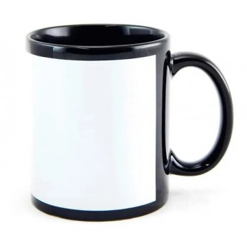 Caneca de Cerâmica preta com Tarja Branca. Importado - 1