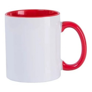 Caneca com alça e Interior vermelho para sublimação. Importado - 2